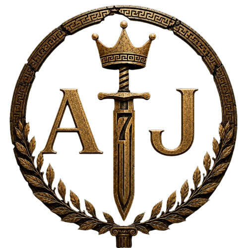 A Greek themed logo with the emblem formed around the elements AJ7